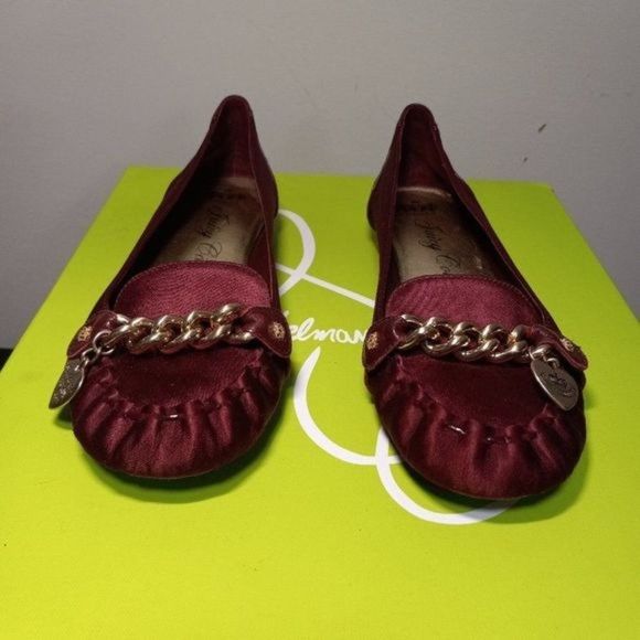 Juicy Couture Shoes - Juicy Couture Melissa Ruby Satin Flats with Goldtone Chain and Charm 7M